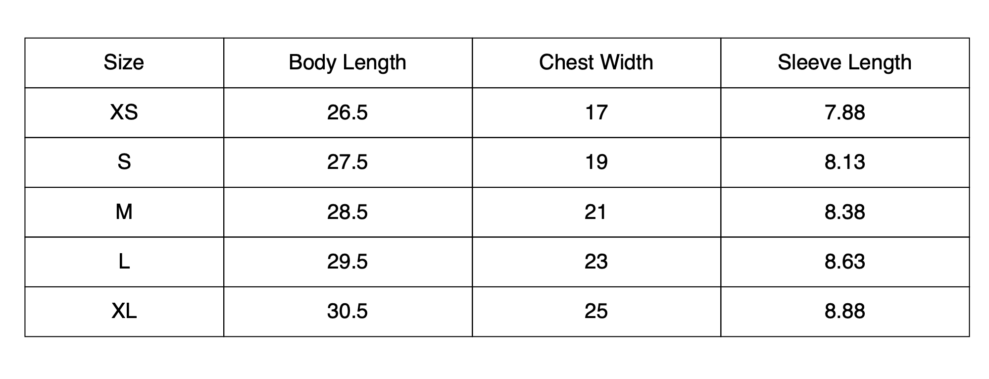 Size Chart